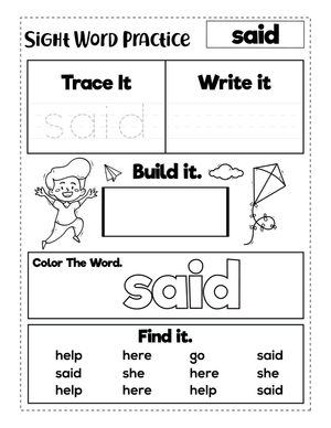 "said" Sight Word Worksheet | Grade K-1 Essential