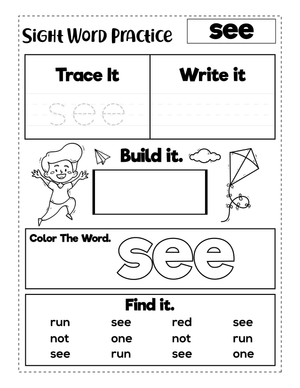Sight Word See Printable Worksheet | Grade K ELA