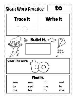 Sight Word "to" Worksheet | Kindergarten Essential