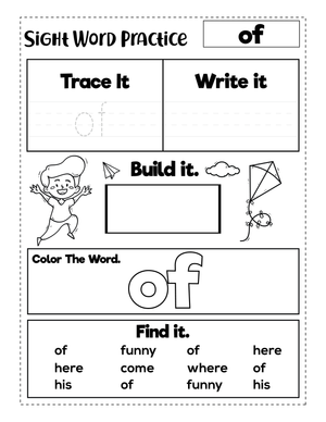 Sight Word "of" Worksheet | Grade K-1 Essential