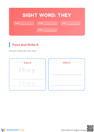 Sight Word "they" Worksheet | Printable Grade K-1 ELA