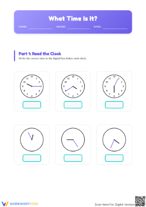 Essential Grade 2-4 Time Worksheet: 5-Minute Intervals
