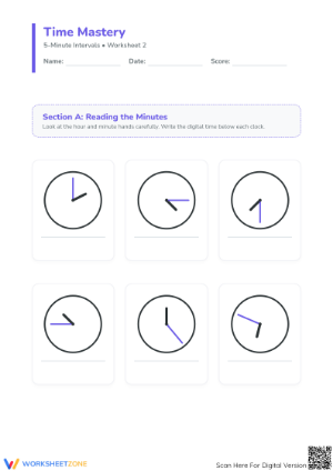 Essential 5-Minute Intervals Worksheet | Grade 2 Math