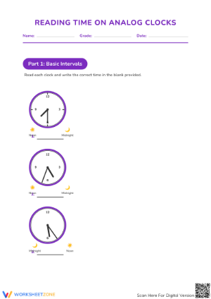 5-Minute Intervals Clock Worksheet | Grade 2-4 Essential