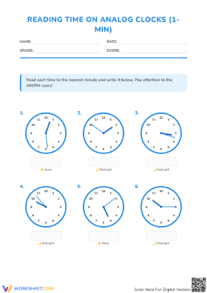Essential Telling Time to the Minute Worksheet | Grade 3