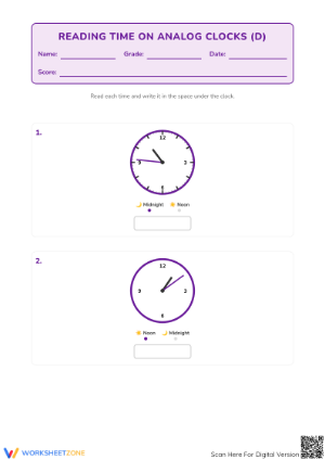 Printable Telling Time to the Minute Worksheet | Grades 2-4