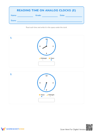 Grade 3 Reading Analog Clocks — Printable No-Prep Worksheet