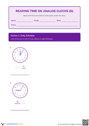 Printable Telling Time Worksheet | Grade 3 Math