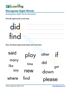 Recognize Sight Words - Print and find 4