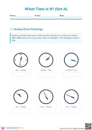 Reading Time to the Minute Printable | Grade 3 Math