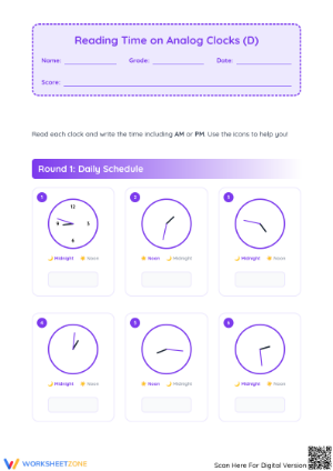 Essential Telling Time Worksheet | Grade 3 Printable