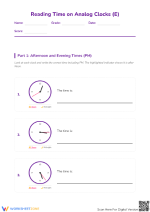 Printable Reading Time Worksheet | Grade 3 Math