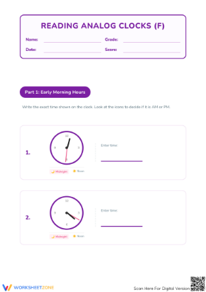 Essential Reading Analog Clocks Worksheet | Grade 3 Math
