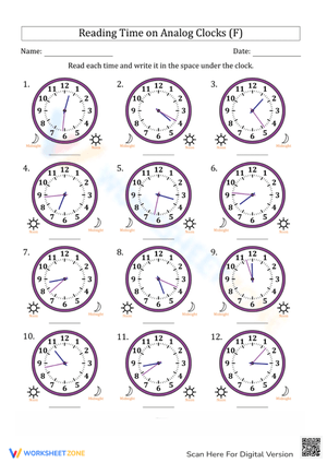 Reading Analog Clocks Worksheet