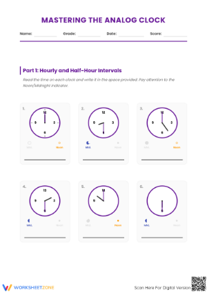 Printable Reading Analog Clocks Worksheet | Grade 4-5 Math