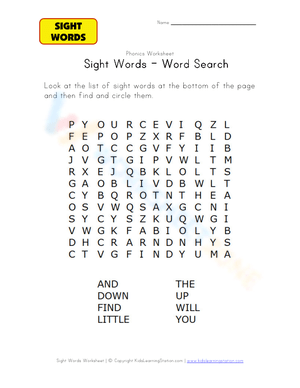 Sight Words Word Search | Grade K-1 Essential Worksheet