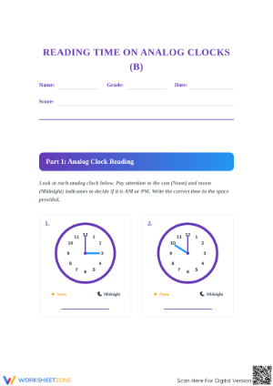 Essential Analog Clock Reading Worksheet | Grades 2–4