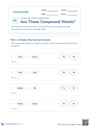 Printable Compound Words Worksheet | Grade 1 Essential