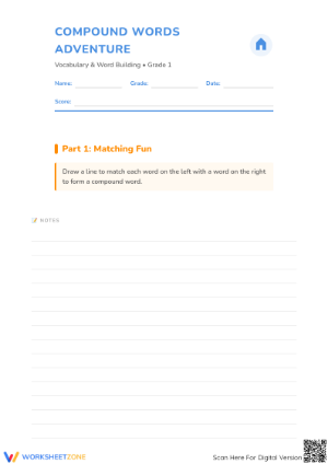 Essential Matching Compound Words 2 Worksheet | Grade 1