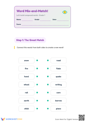 Essential Compound Words Matching Worksheet | Grade 1 ELA