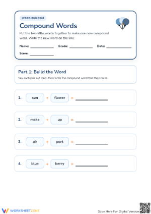 Essential Compound Words Worksheet | Grade 1 Printable