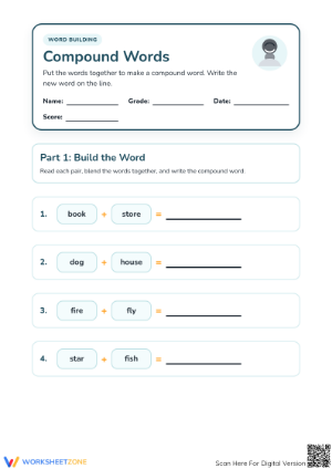 Printable Compound Words Worksheet | Grade 1 ELA
