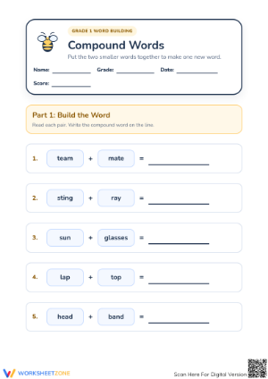 Grade 1 Compound Words — Printable No-Prep Worksheet