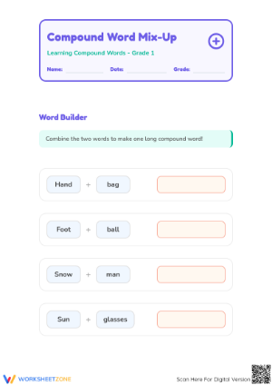 Essential Compound Words Worksheet | Grade 1 Printable