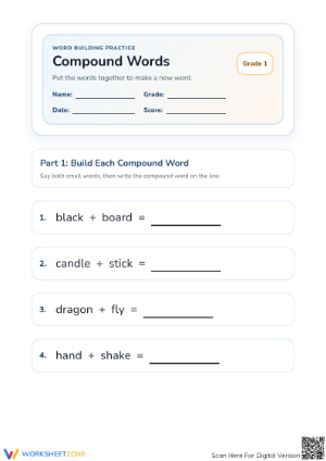 Compound Words Worksheet | Printable Grade 1 ELA Essential