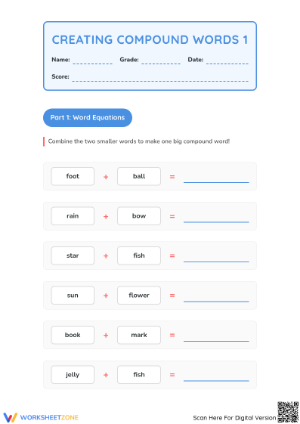 Creating Compound Words Worksheet | Printable Grade 1 ELA