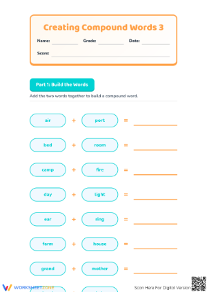 Printable Creating Compound Words Worksheet | Grade 1 ELA