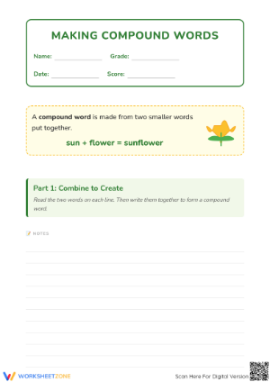 Creating Compound Words Worksheet | Grade 1 Printable