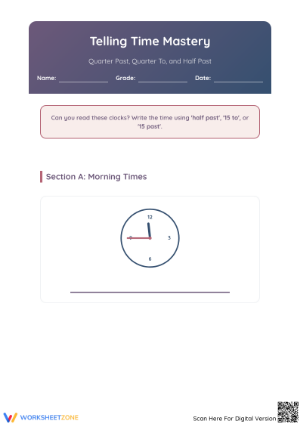 Printable Telling Time Worksheet | Grade 2-4 Math