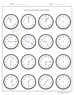Drawing the Next Clock Time Worksheet