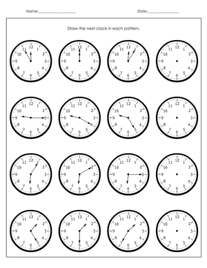 Drawing the Next Clock Time Worksheet