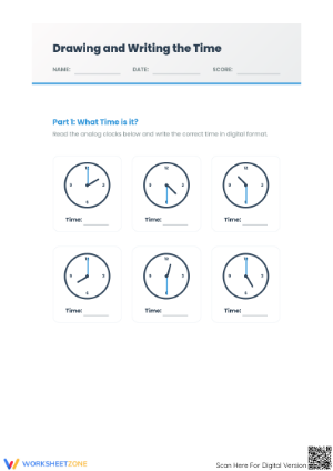 Printable Telling Time Worksheet | Grade 3 & 4 Math