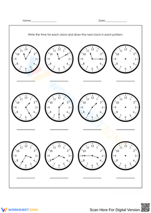 Clock Pattern Worksheet: Tell and Predict the Time
