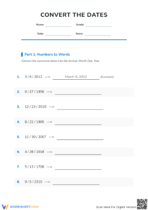 Printable Convert the Dates Worksheet | Grade 1 & 2 Math