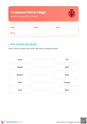 Compound Words Magic Worksheet | Grade 1 ELA Essential