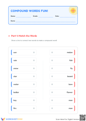 Essential Compound Words Matching Worksheet | Grade 1 ELA