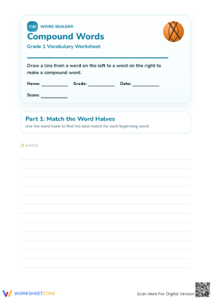 Grade 1 Compound Words — Printable Essential Worksheet