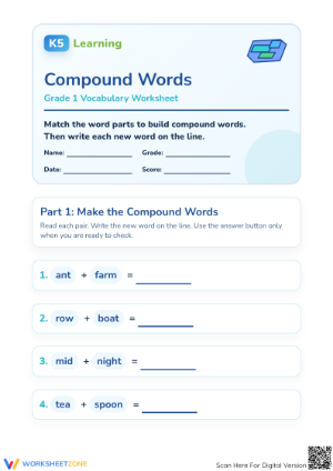 Essential Compound Words Worksheet | Grade 1 ELA Aligned