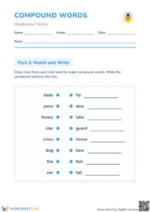 Grade 1 Compound Words — Printable No-Prep Worksheet