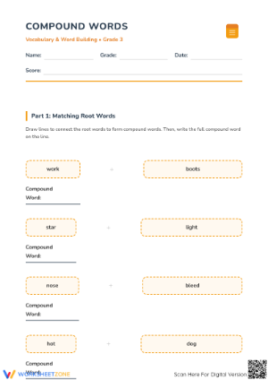 Printable Compound Words Matching Worksheet | Grade 3 ELA
