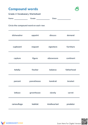 Printable Compound Words Worksheet | Grade 4 ELA