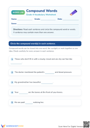 Printable Compound Words Worksheet | Grade 4 Essential