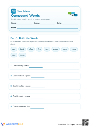 Printable Compound Words Worksheet | Grade 1-4 Aligned