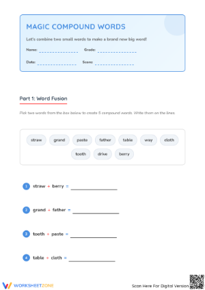 Essential Compound Words Worksheet | Grades 1-4 Printable