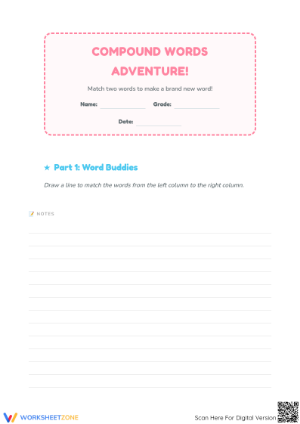 Printable Compound Words Adventure Worksheet | Grade 1 ELA