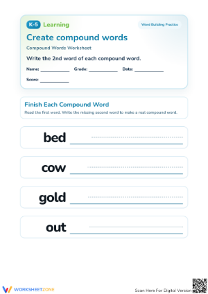 Grade 1-4 Compound Words — Essential No-Prep Worksheet